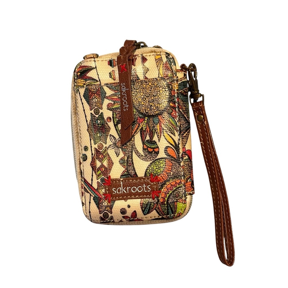 Sakroots Zip Around Bifold Wallet Wristlet Multi Compartment‎ Owl Boho Peace